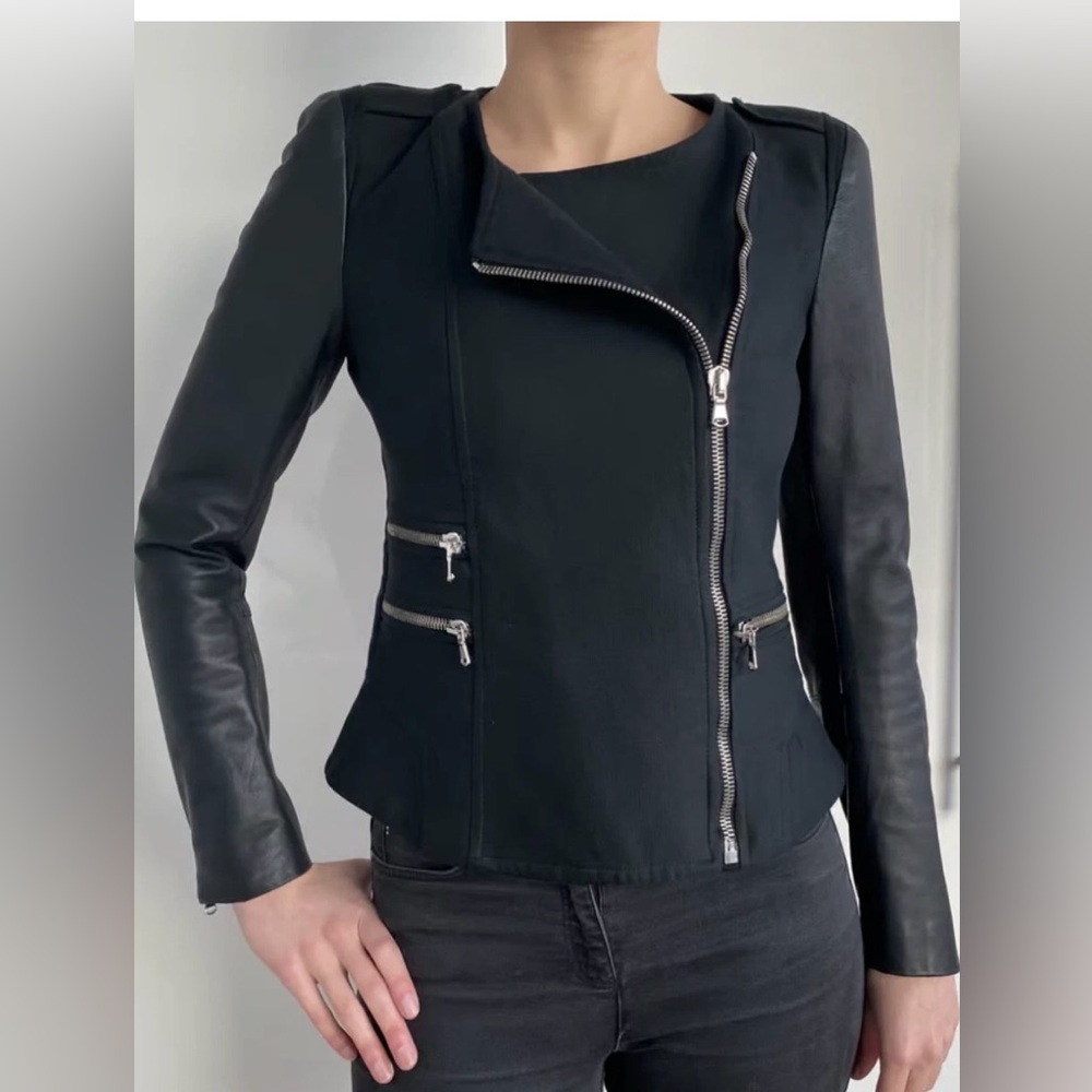 Maje Euphorie Black Lamb Leather Moto Biker Jacket Size Medium C11-060